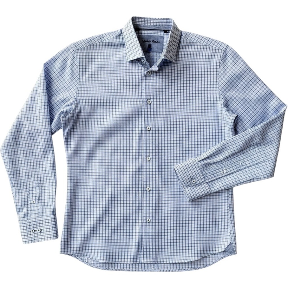 Visconti Men's Dress‎ Shirt XL No Show Button Down Long Sleeve Blue & White Nice